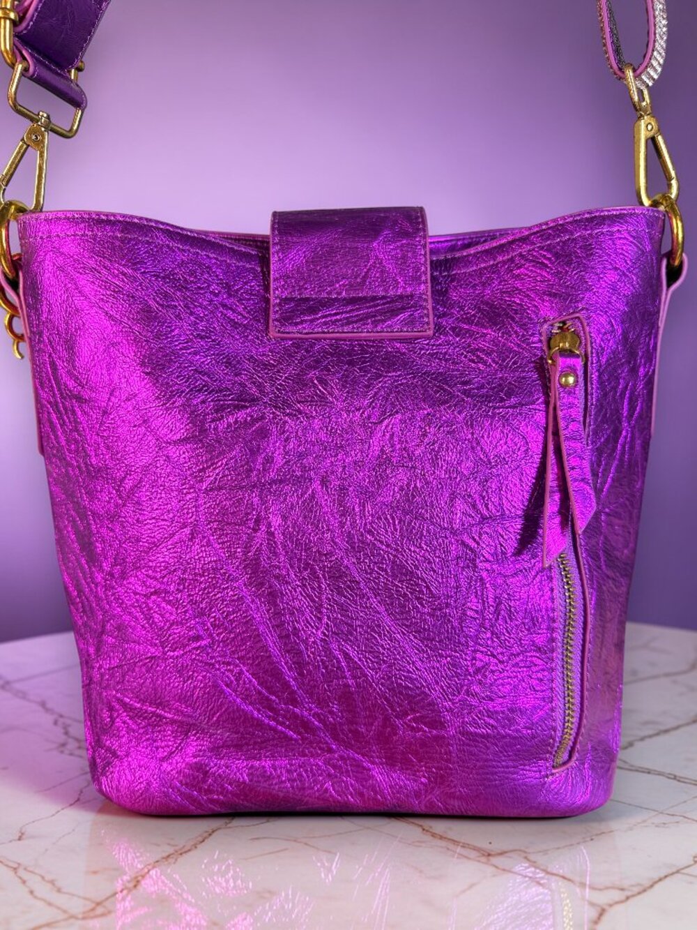 Sharif Legacy Leather Crossbody Bag Bedazzled Guitar Strap & Sharif Bag Charm - Picture 7 of 17